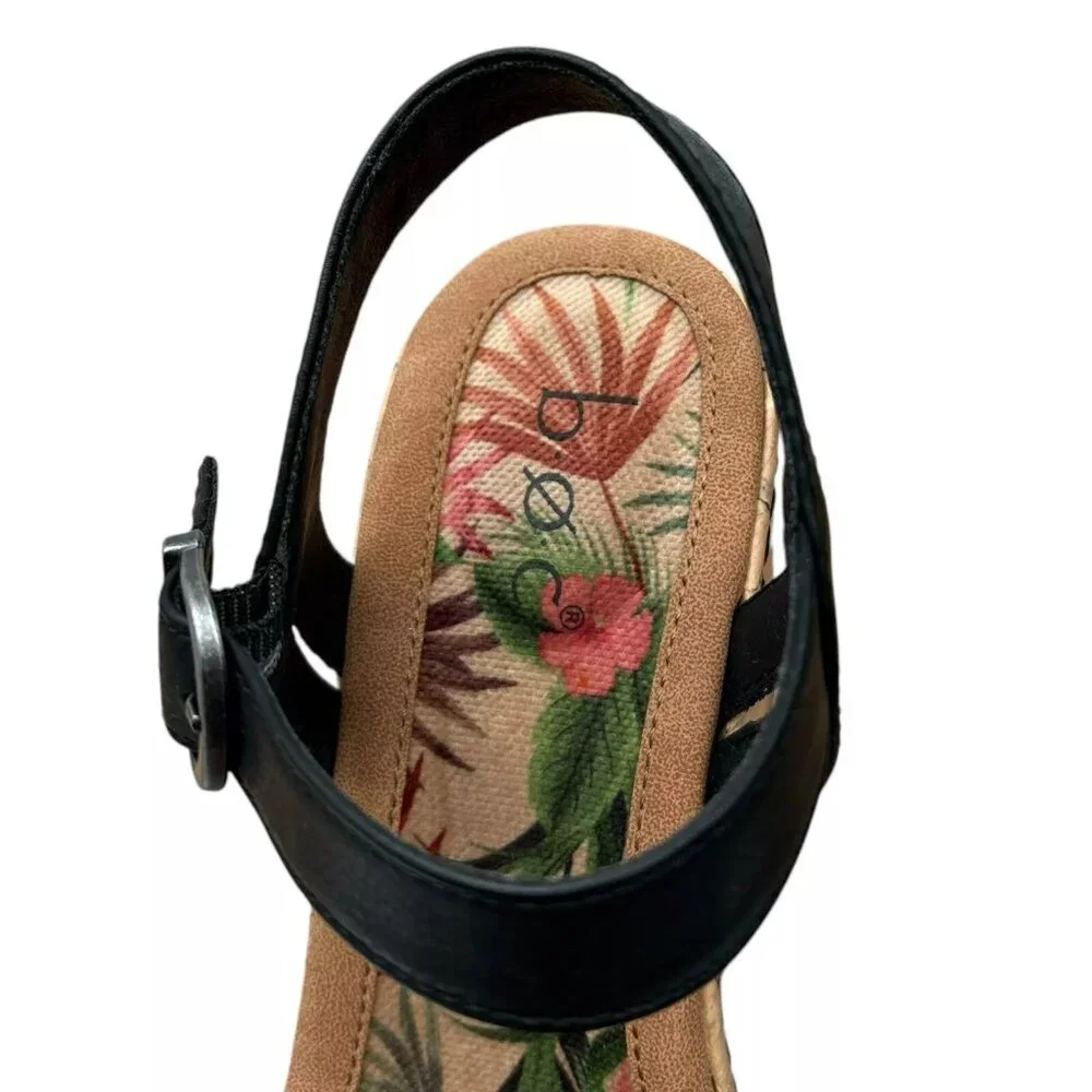 BOC Corrie Women's Platform Wedge‎ Sandal Size 8 Black/Tan Faux Leather Upper